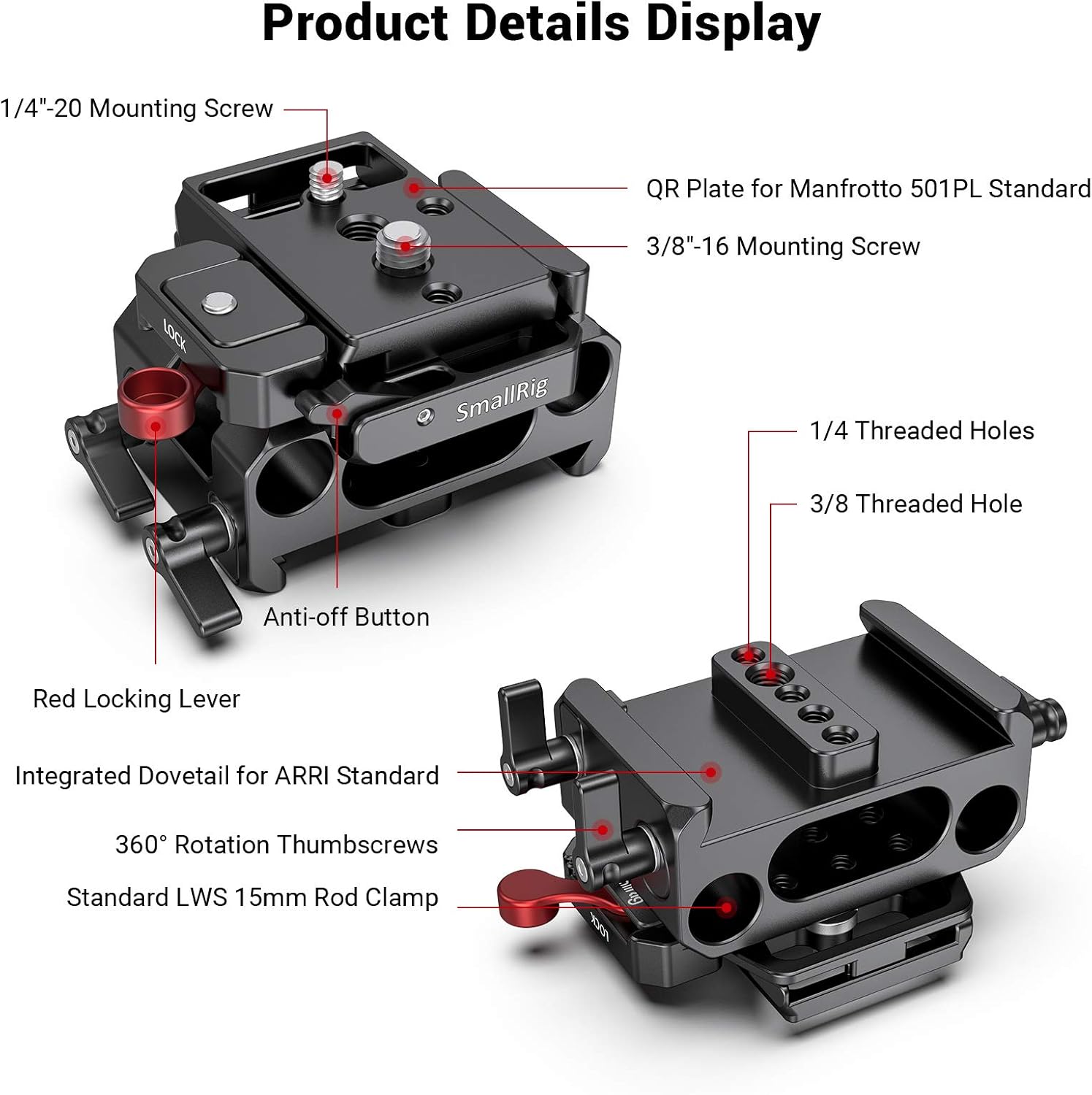 BMPCC Baseplate for Manfrotto 501PL Black Design Pocket Cinema Camera 4K & 6K E65450