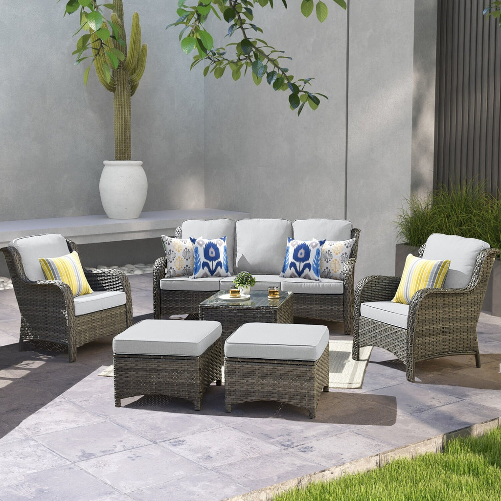 Beige 6-piece Wicker Sectional Set with Table I978