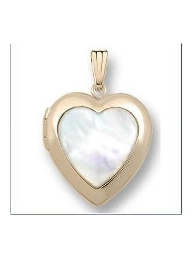 Solid 14K Yellow Gold Mother of Pearl Heart Locket I1947