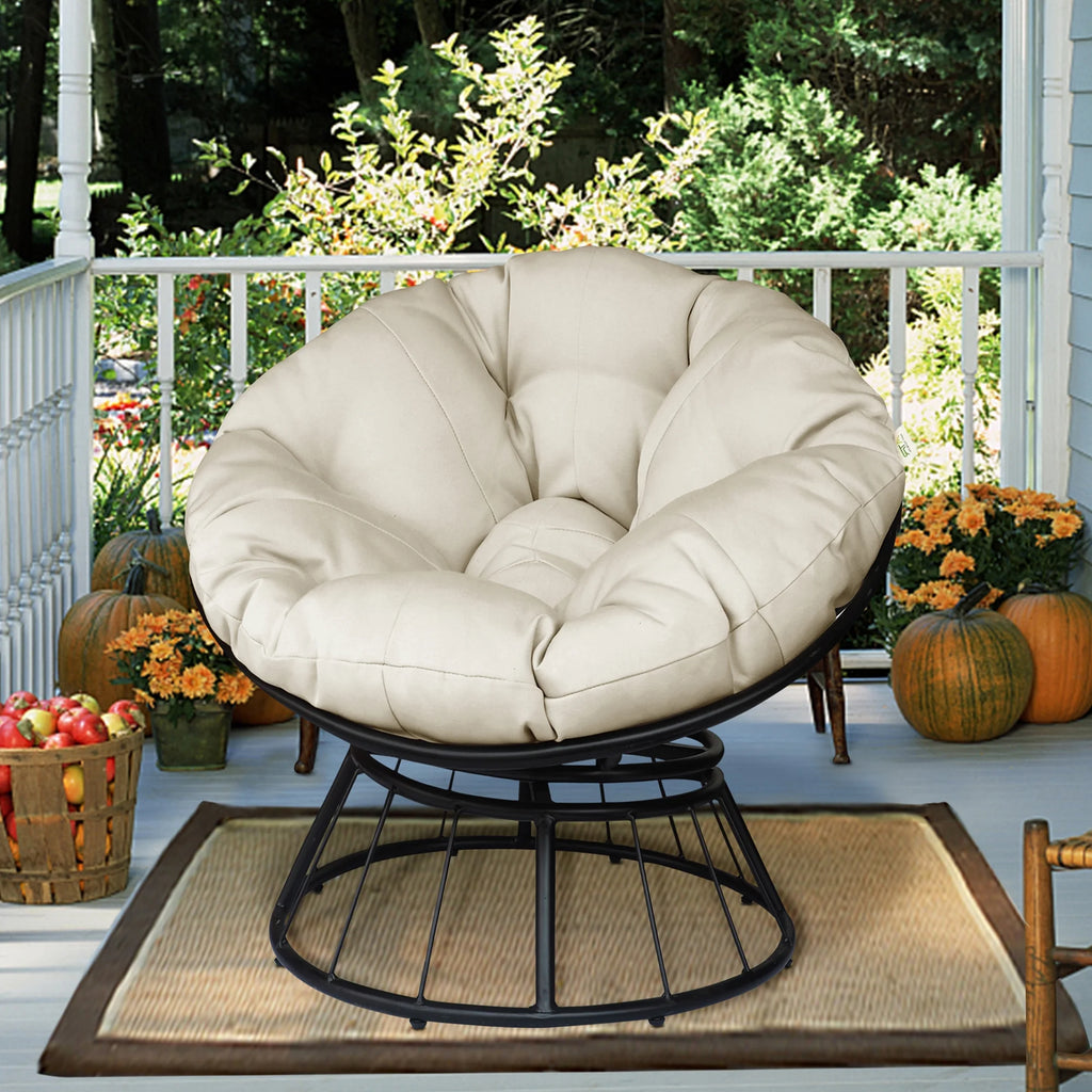 Beige 360-Degree Swivel Papasan Chair with Cushion L2195