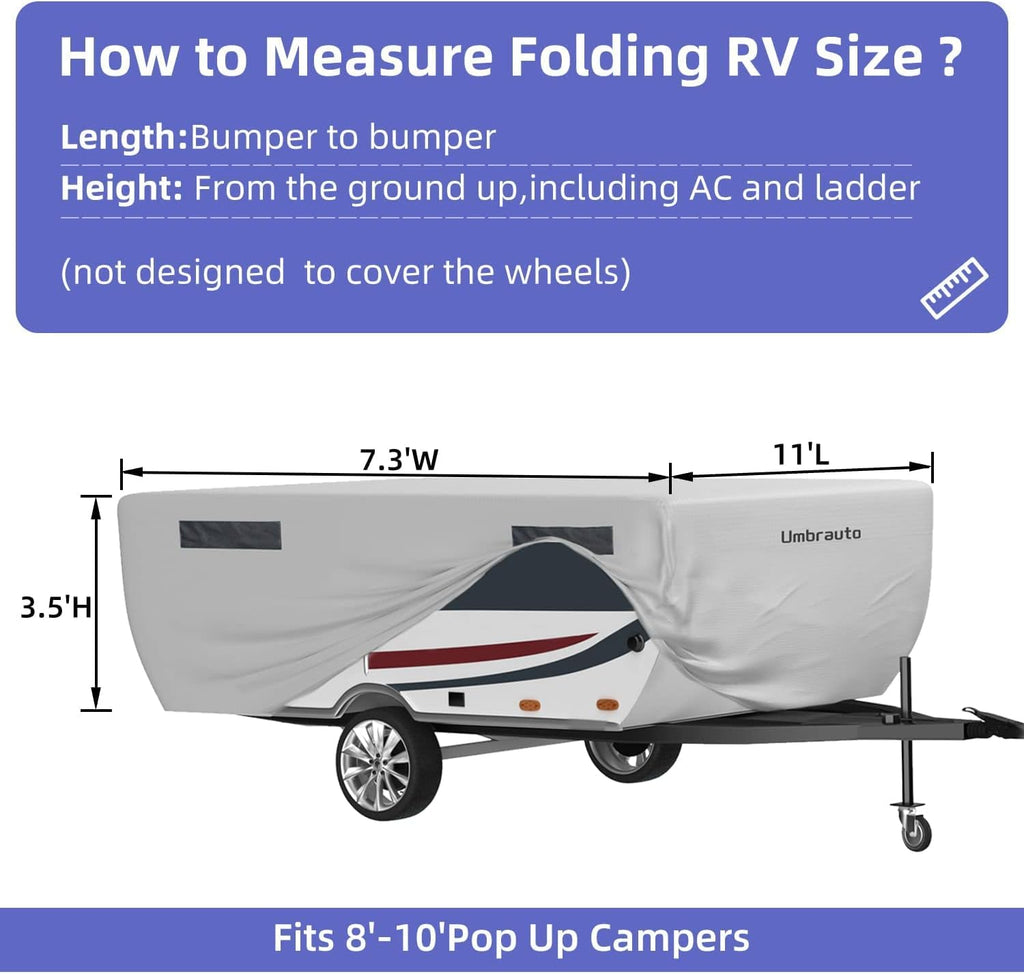 Pop Up Camper Cover Waterproof Ripstop Polypropylene Gray Fits 10' - 12' Trailers Q953