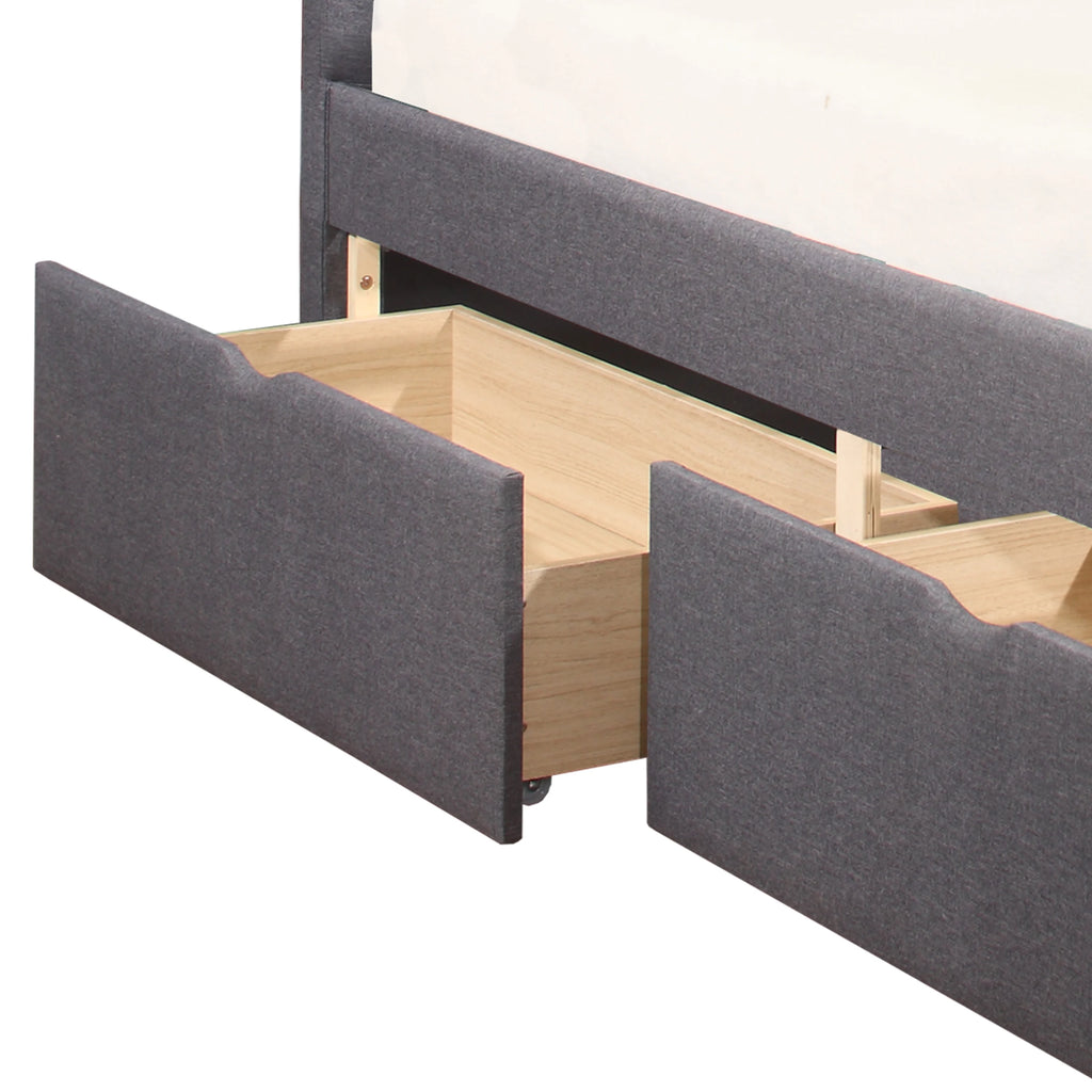 Gray Upholstered Twin Platform Bed with 2 Storage Drawers B6361