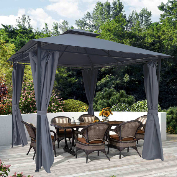 Gray 10x10 Ft Outdoor Gazebo Tent With Curtains O513