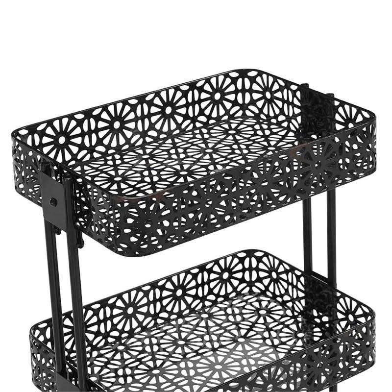 3 Tier Metal Serving Cart in Distressed Glossy Black I8635