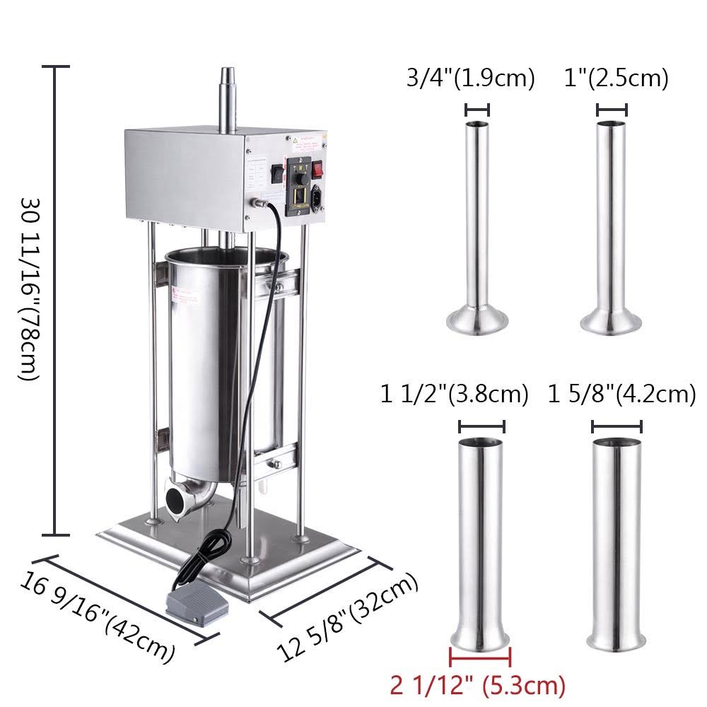 15L Electric Sausage Stuffer Vertical Stainless Steel Meat Filler with 4 Stuffing Tubes D925