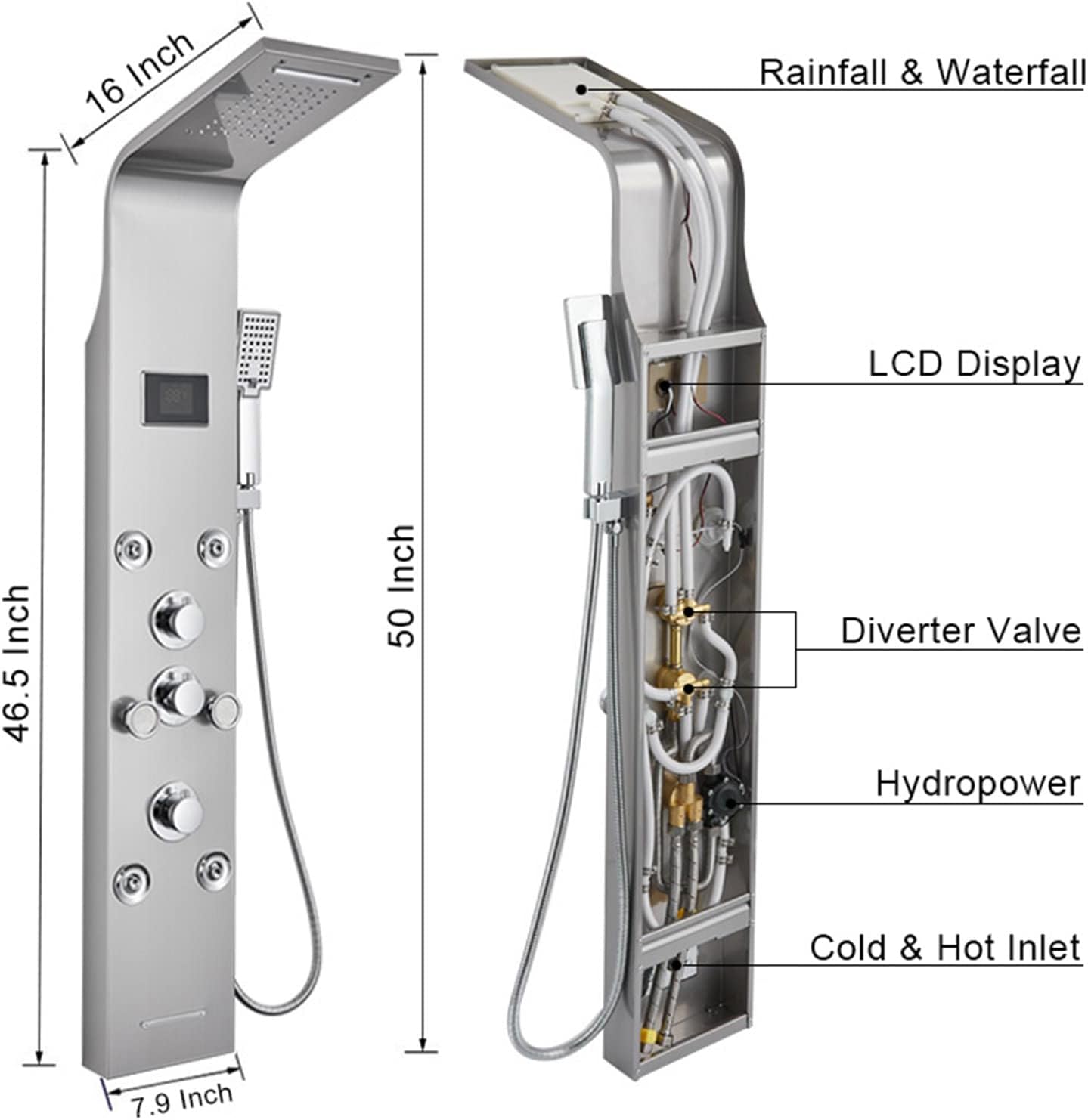 Brushed Stainless Steel Shower Tower System B364095