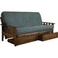 Rustic Walnut/Blue Linen Fabric Mattress Frame Y974130