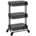 3 Tier Metal Serving Cart in Distressed Glossy Black I8635