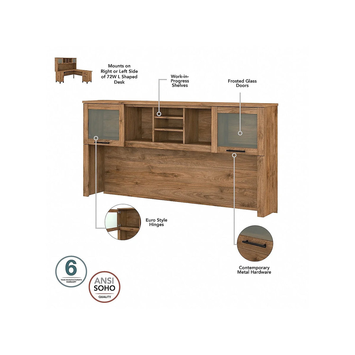 Fresh Walnut Sit to Stand L Desk Set with Bookcase H1228