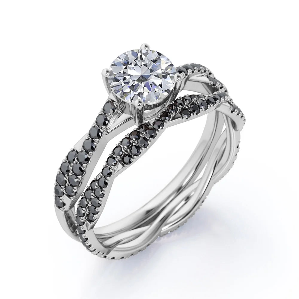 18K White Gold Plating over Silver Basket Cathedral Bridal Ring Set I49612
