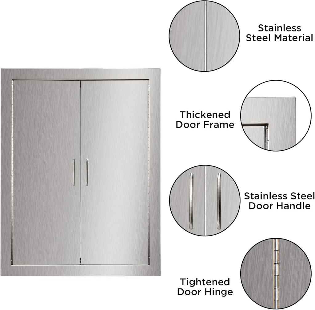 Outdoor Kitchen BBQ Access Door 24W x 31H Inch Stainless Steel Double Doors Y917202