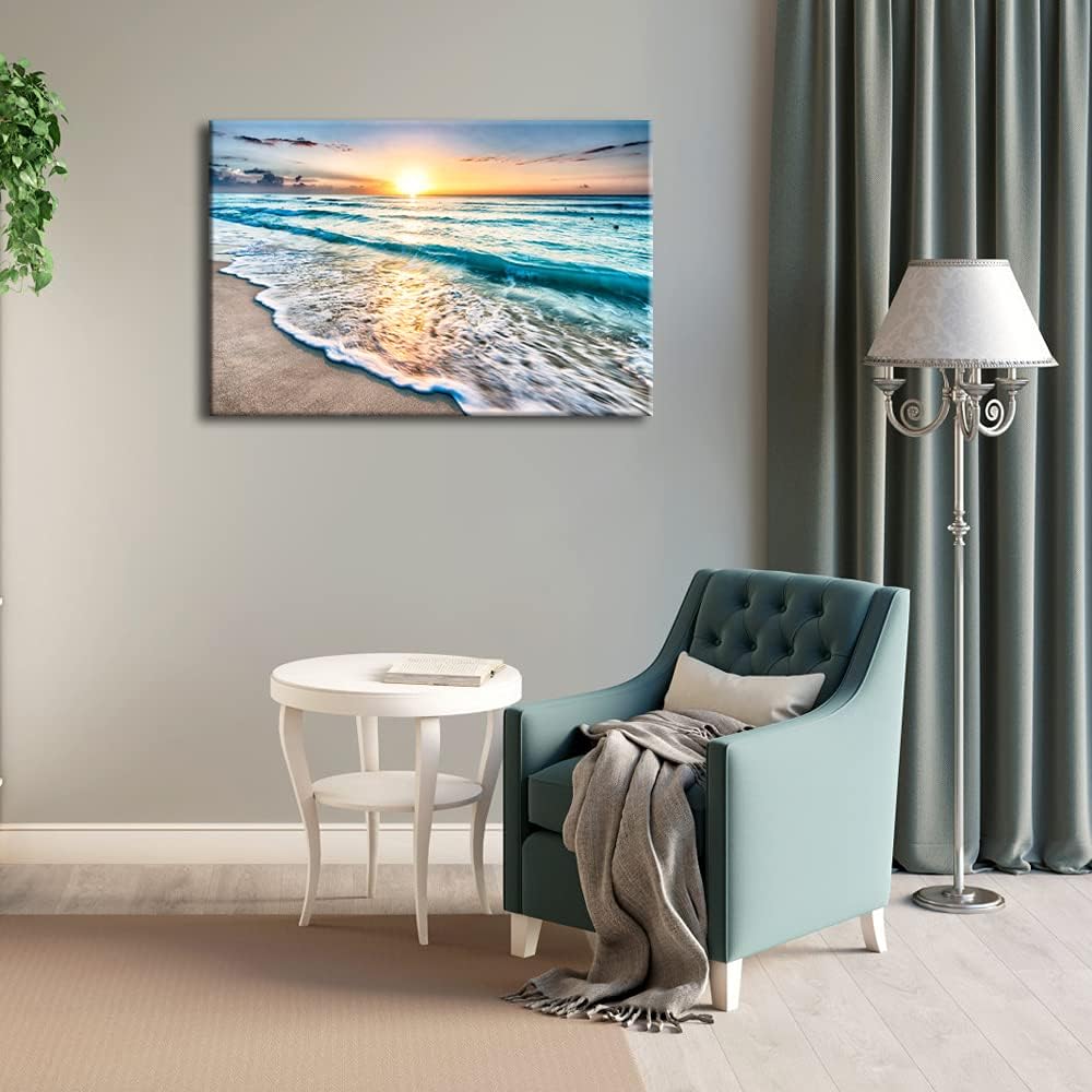 Large Canvas Prints Wall Art Ocean Beach Pictures Paintings Ready to Hang Stretched and Framed Seascape Giclee Artwork C399513