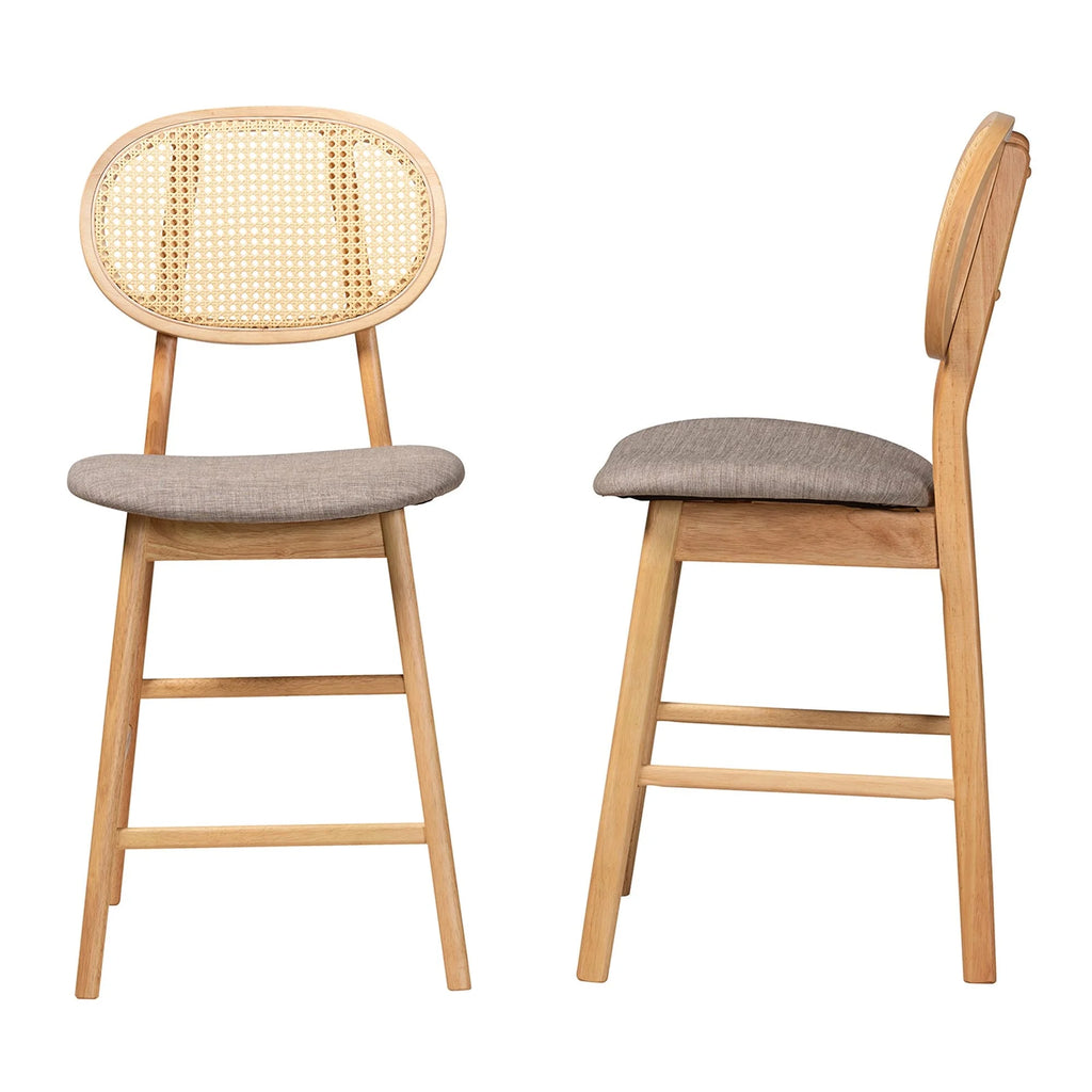 Grey Fabric and Natural Oak Finished Wood 2-Piece Counter Stool Set X80828