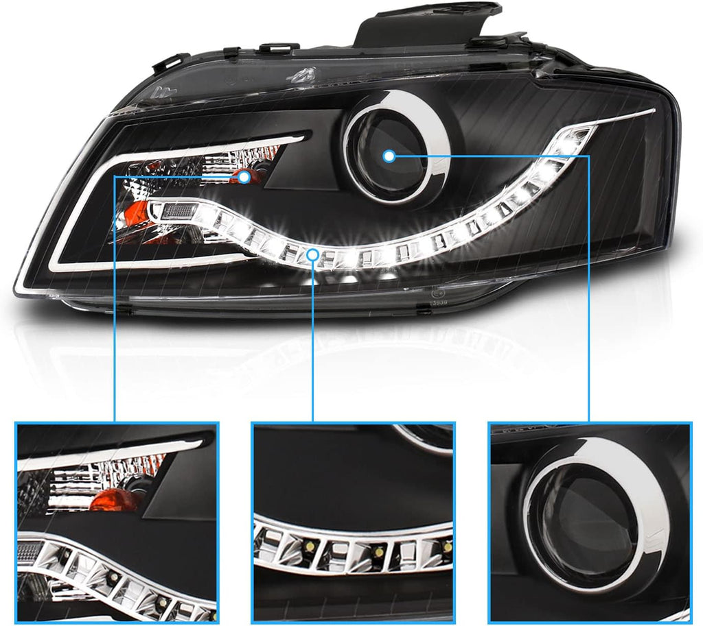 Black R8 LED Style Projector Headlights for Audi A3 G5043