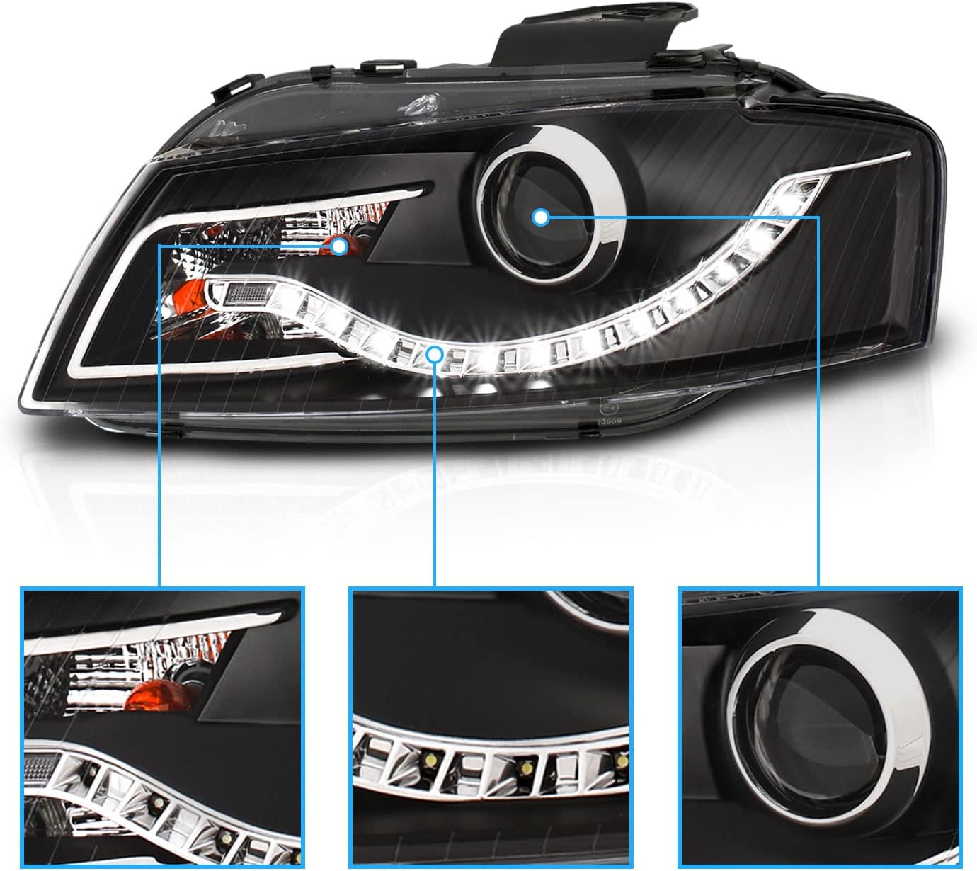 Black R8 LED Style Projector Headlights for Audi A3 G5043