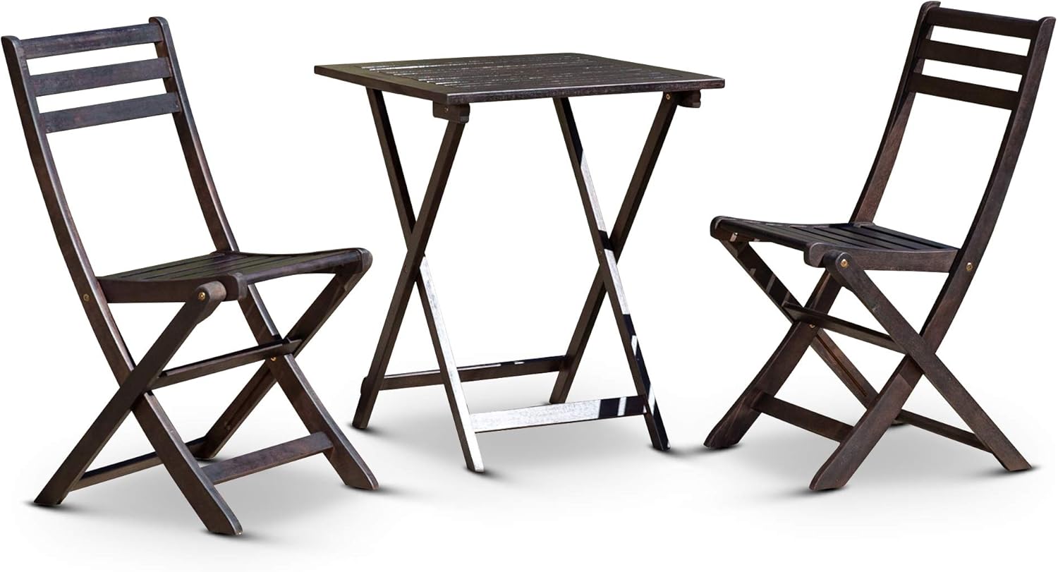 3-Piece Eucalyptus Café Bistro Set - Espresso, Square Table G137