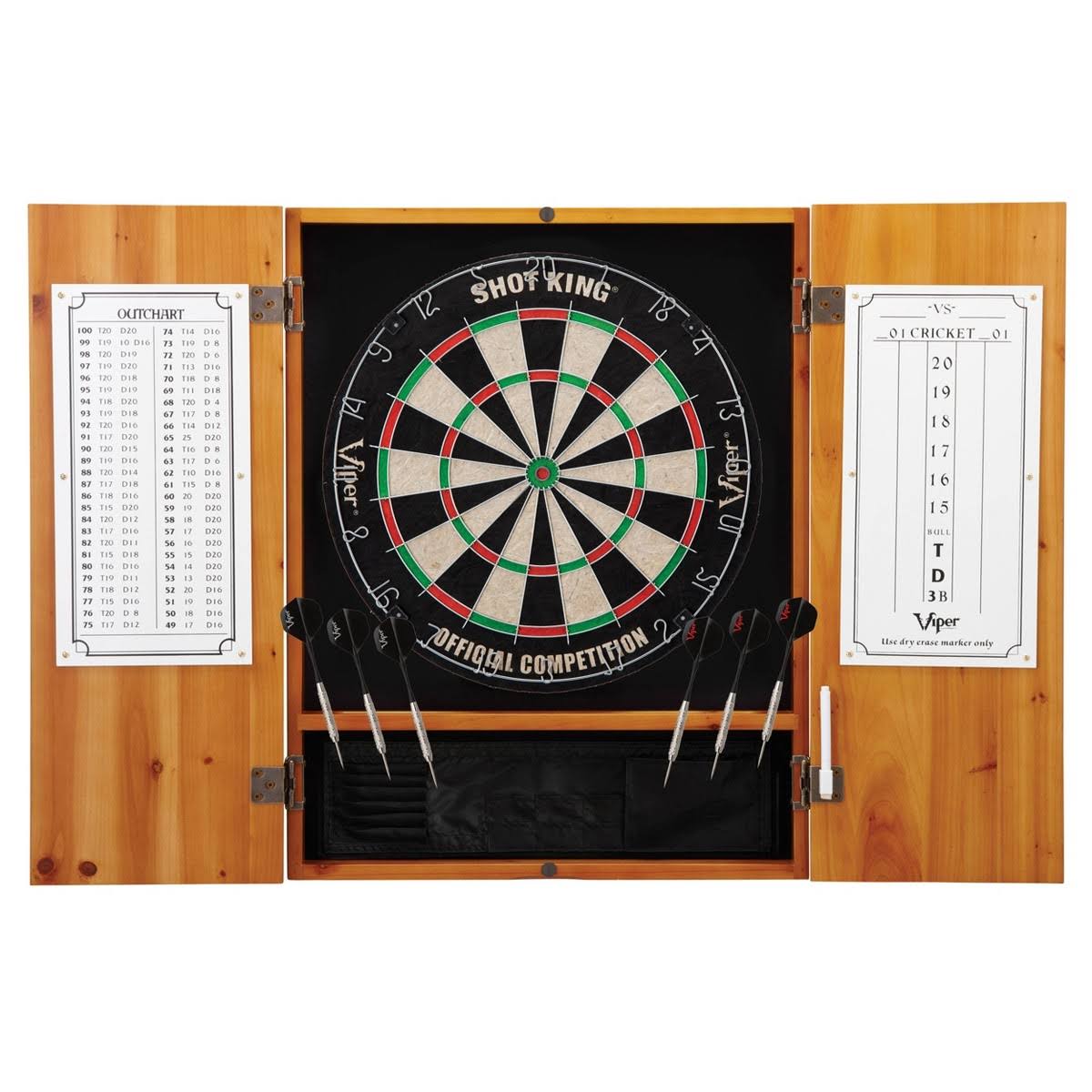 Oak Sisal Fiber Dartboard and Cabinet Bundle T885610