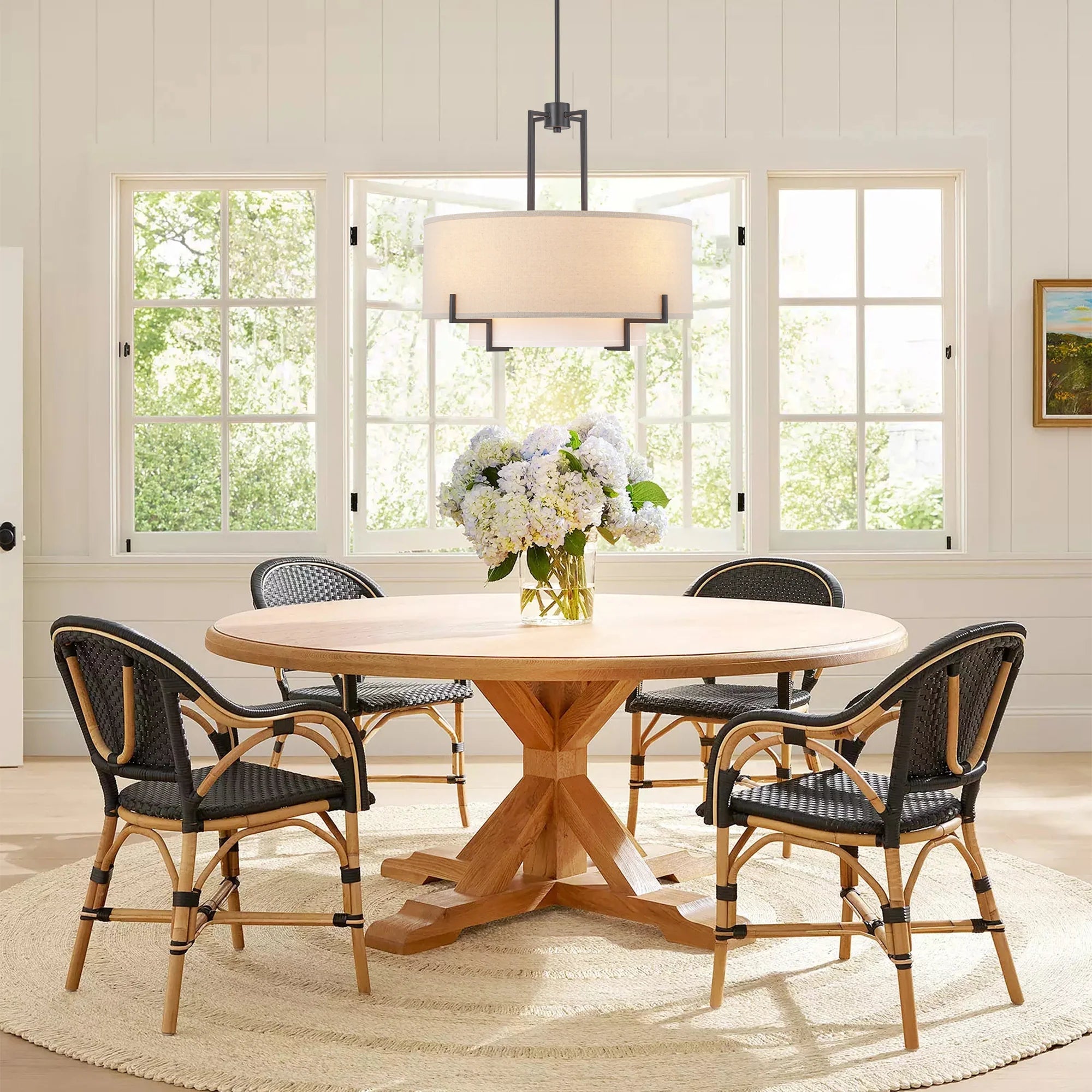 4-Light Dimmable Fabric Drum Shaded Chandelier M984380