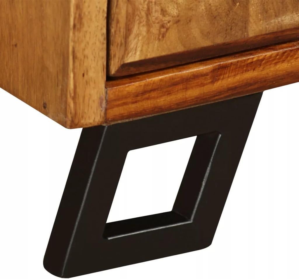 Solid Sheesham Wood Nightstand with Iron Legs and Storage Drawer Q29356