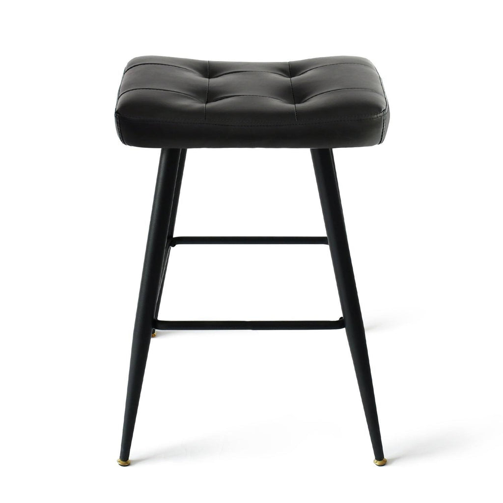 Brown Faux Leather Backless Metal Frame Saddle Counter Stool (Set of 2) R772