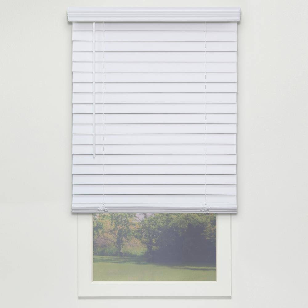 White Cordless PVC Faux Wood Blind 58.25 in. W x 64 in. L Y7353