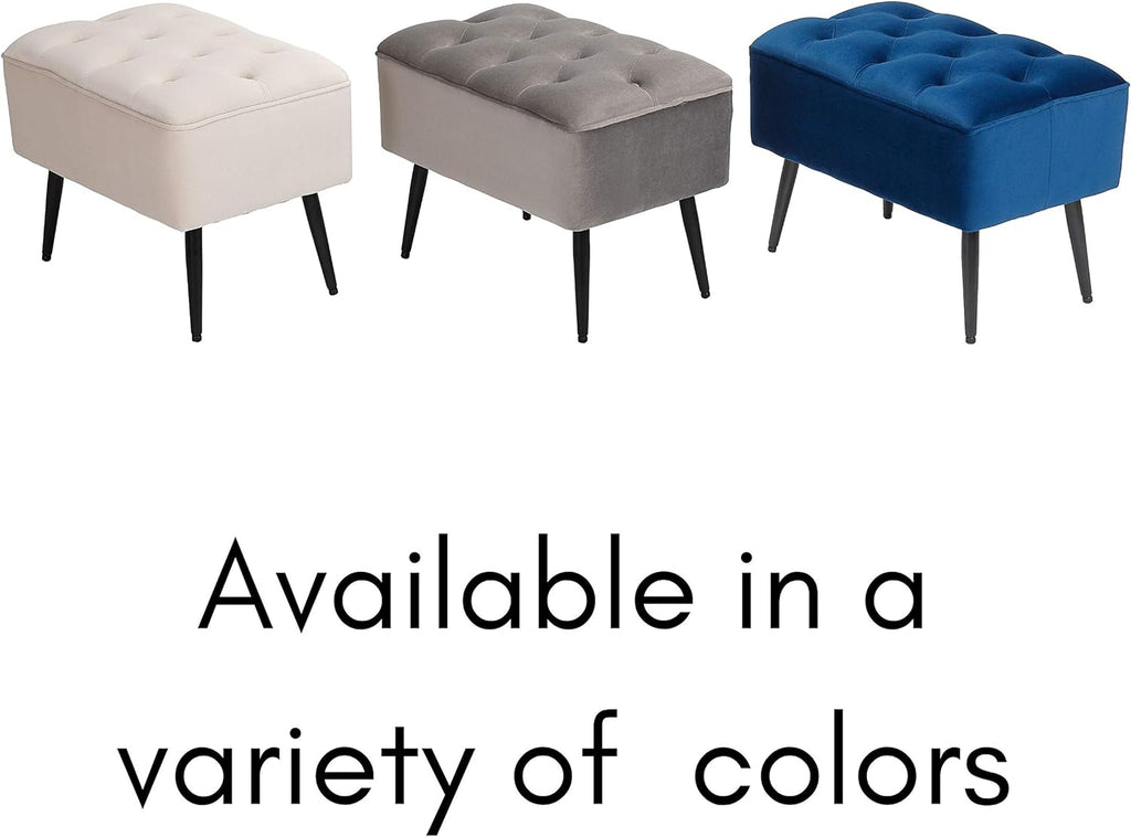 Grey Velvet Ottoman Foot Stool with Steel Legs R9939