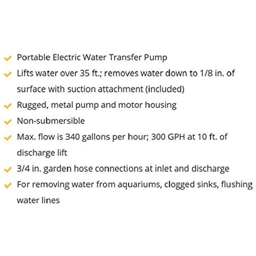 Black Portable Transfer Water Pump with Suction Hose and Attachment M15627