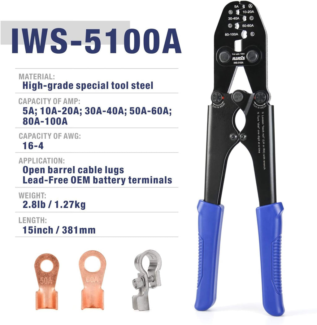 Battery Cable Lug Crimping Tool for Open Barrel Lug, AWG 16-4 Y89040