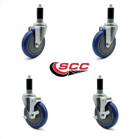 5 inch Blue Polyurethane Swivel Expanding Stem Caster Set 2 Brake Z4968