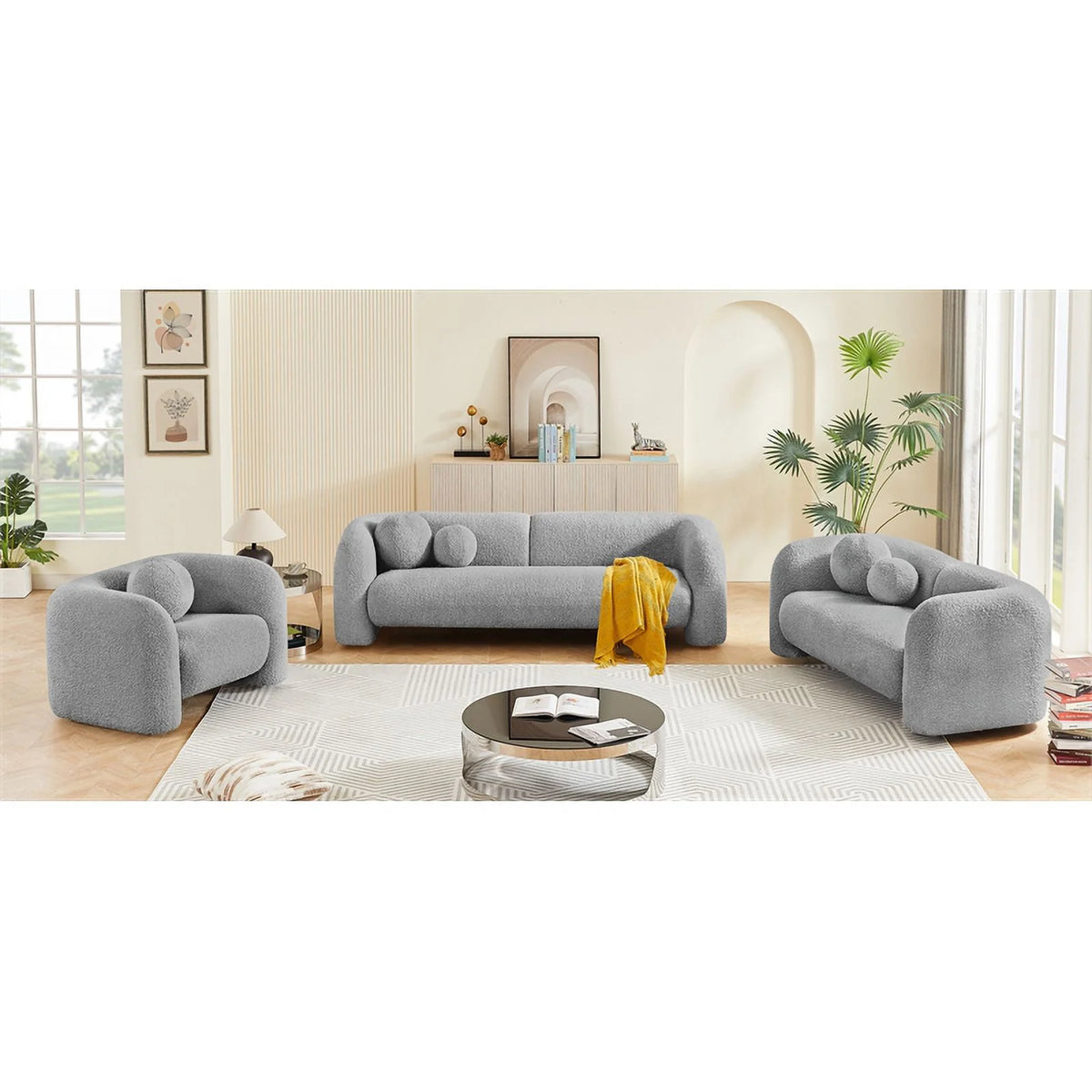 Grey Boucle Fabric Loveseat C922