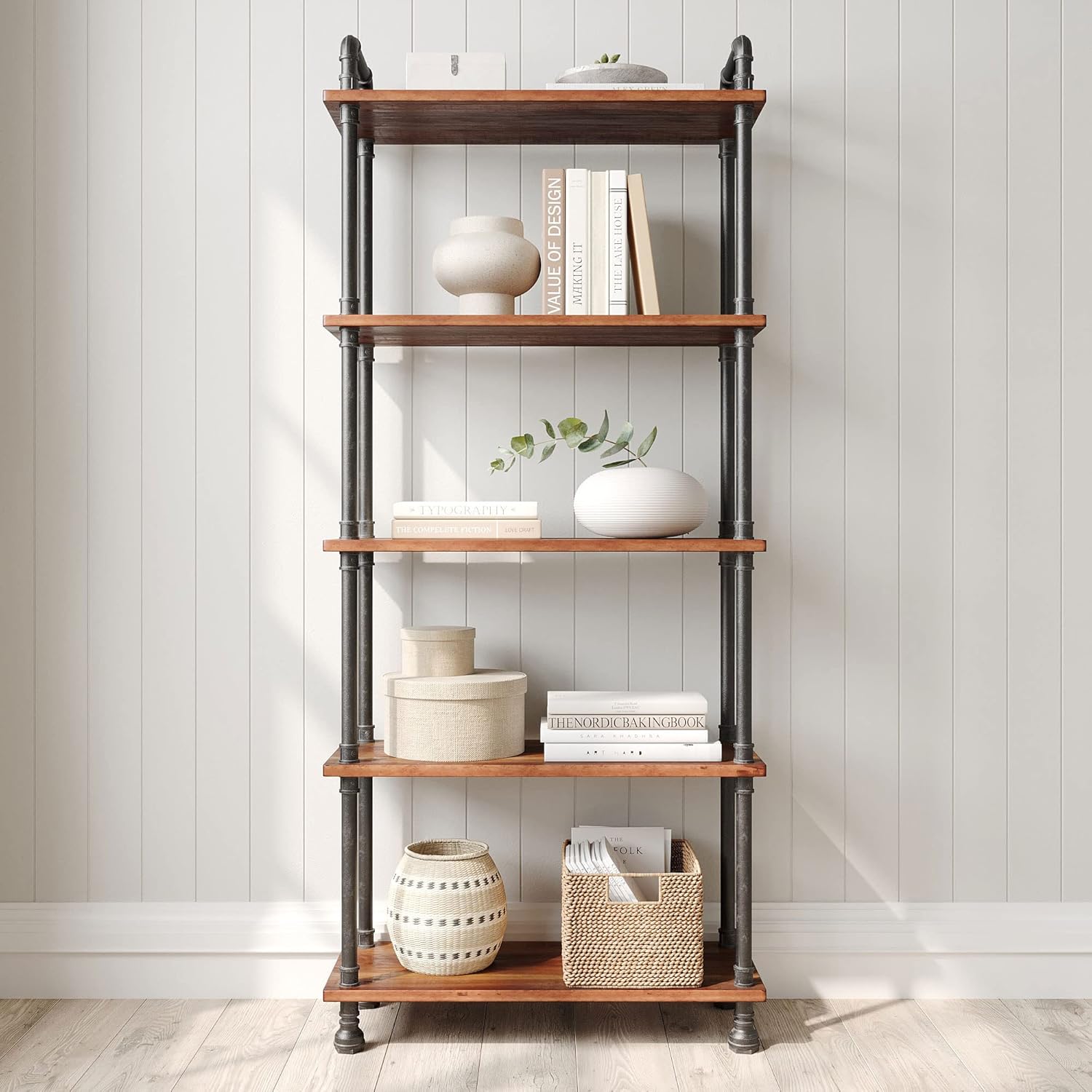 5-Tier Solid Pine Open Wood Bookcase, Brown M575861