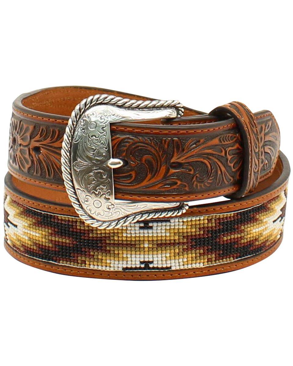 Tan Bead Inlay Western Belt H43966