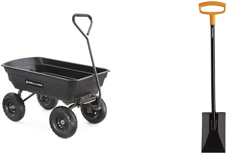 Green Poly Garden Dump Cart with Steel Frame and 10 Pneumatic Tires, 600-lbs. Capacity X107
