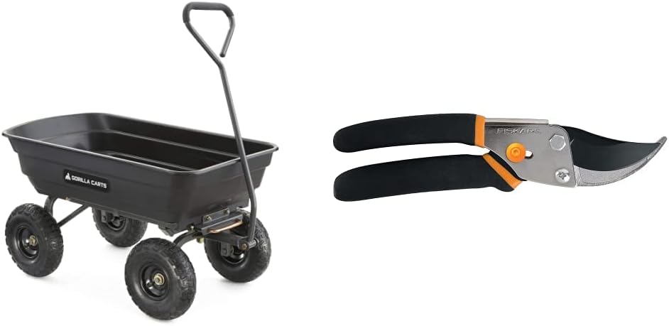 Green Poly Garden Dump Cart with Steel Frame and 10 Pneumatic Tires, 600-lbs. Capacity X107