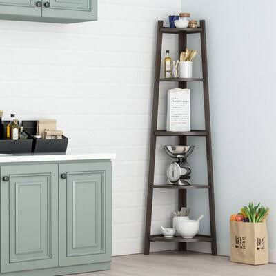 Dark Brown Solid Wood Corner Bookcase D1250