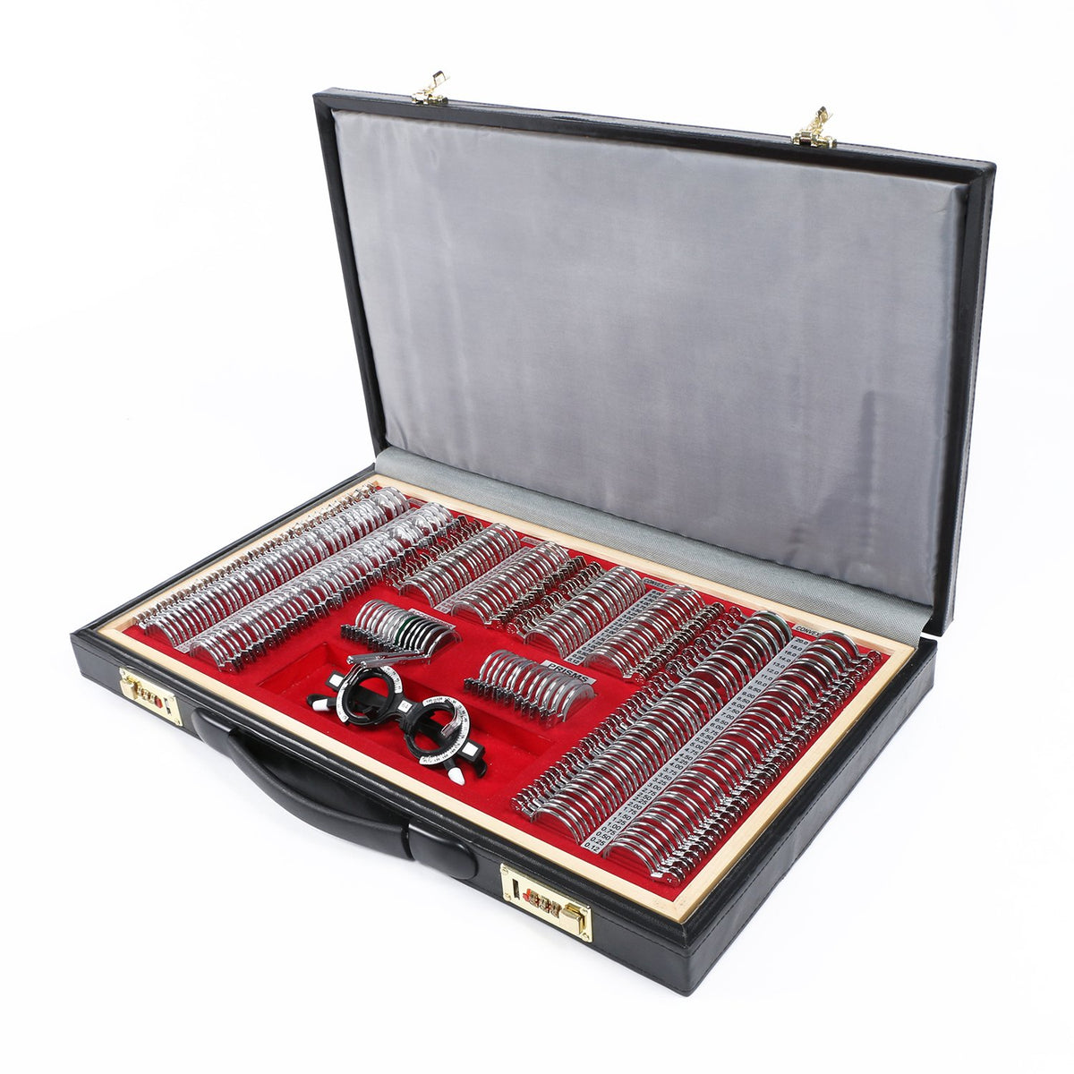 266 Trial Lens Set Optical Kit Metal Rim Wood Frame PU Leather Case B768497