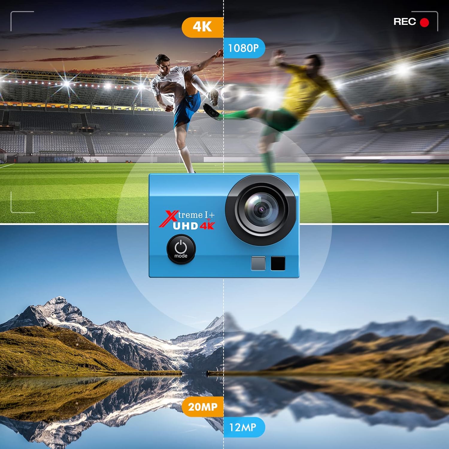 4K 16MP Waterproof Action Camera with Remote and 2 Batteries R332967