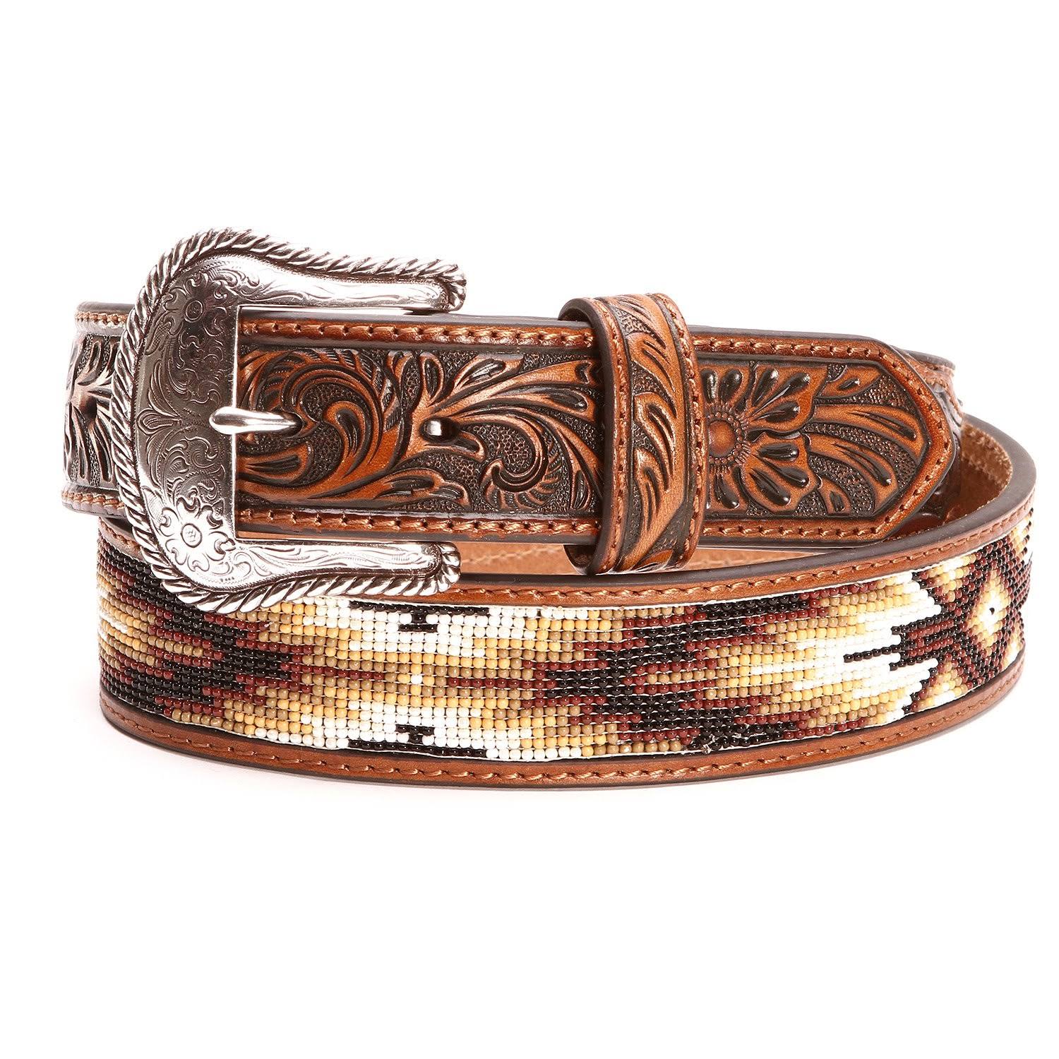 Tan Bead Inlay Western Belt H43966