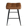Brown Faux Leather Backless Metal Frame Saddle Counter Stool (Set of 2) R772