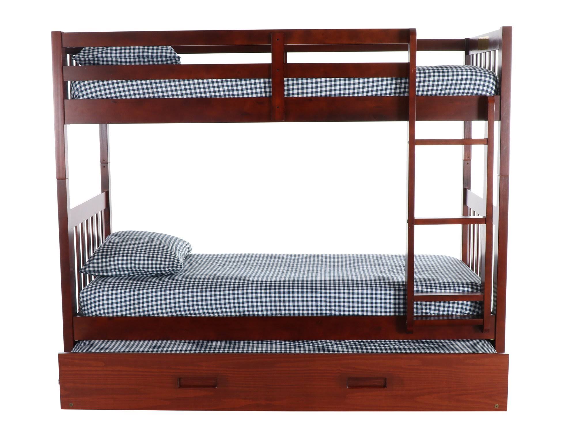 Twin Over Twin Solid Wood Bunk Bed with Trundle in Merlot U134