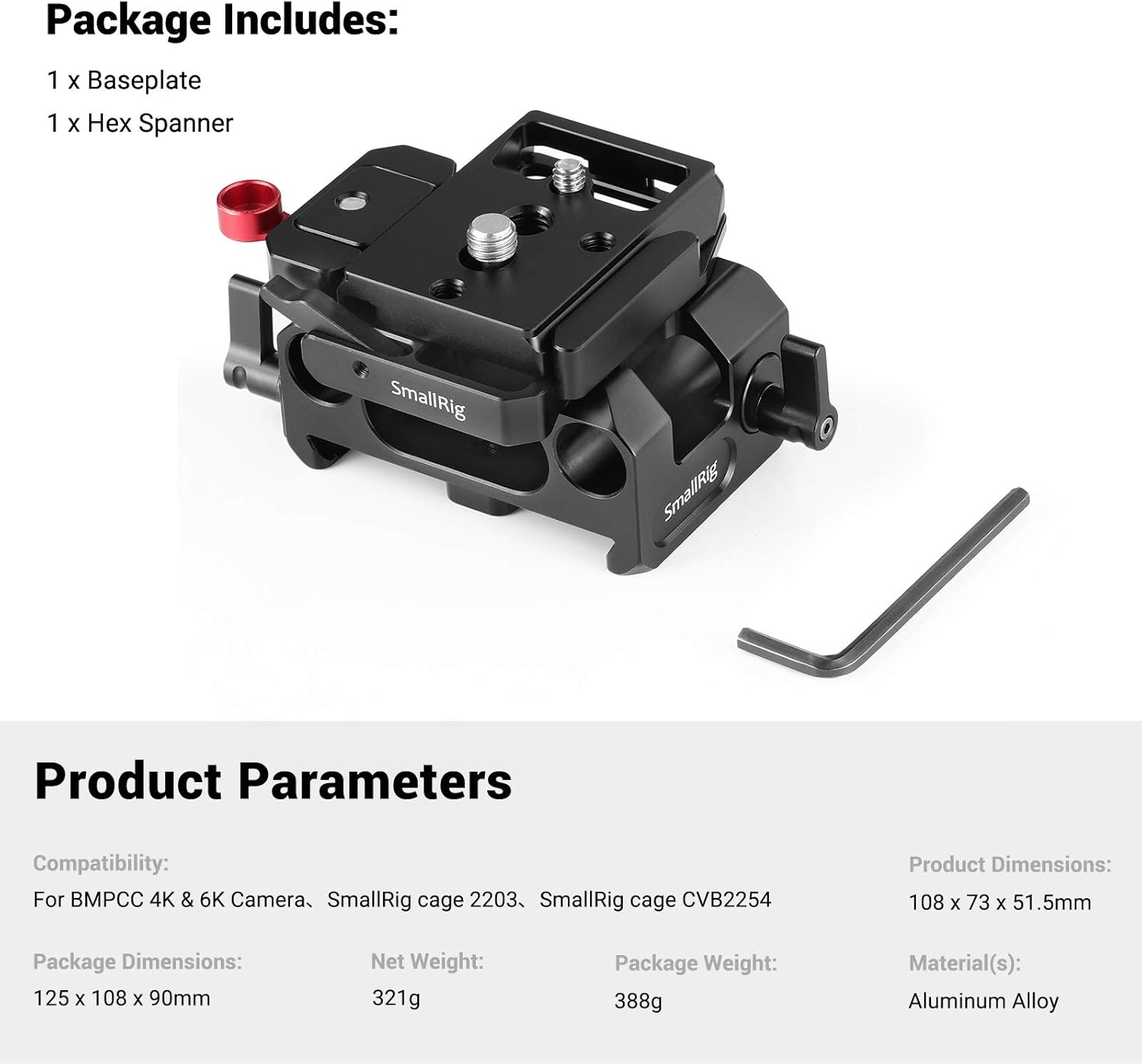 BMPCC Baseplate for Manfrotto 501PL Black Design Pocket Cinema Camera 4K & 6K E65450