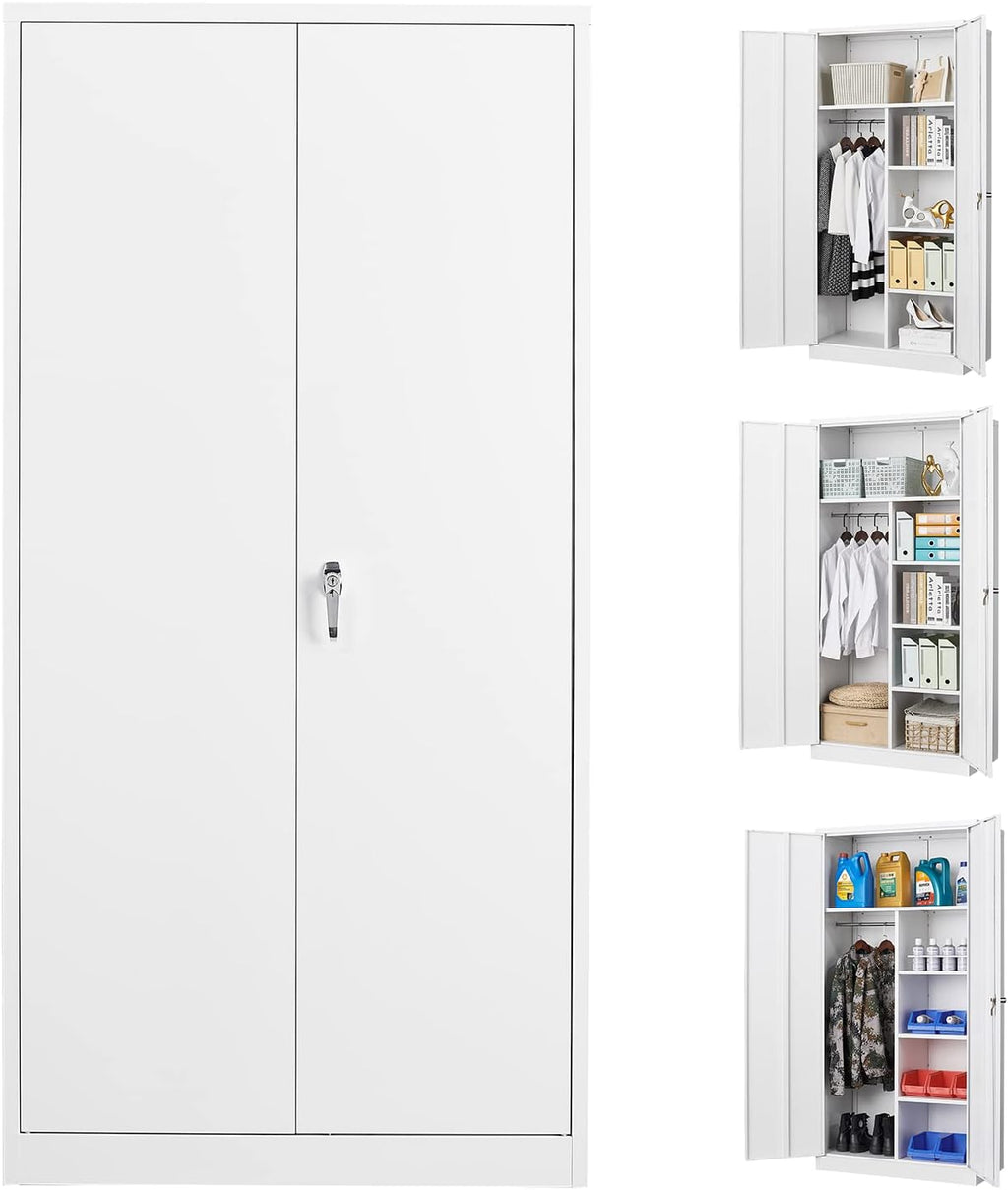 Black Steel Storage Cabinet with Locking Door and 4 Adjustable Shelves H17654