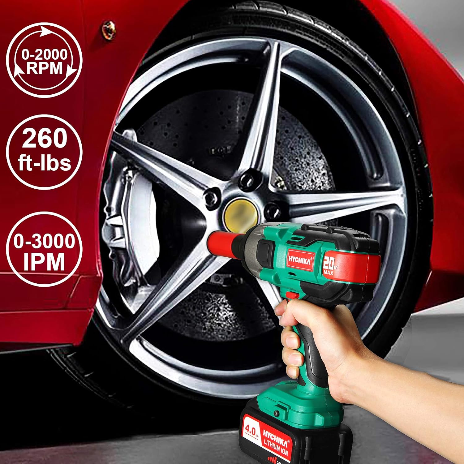 Cordless Impact Wrench 20V Max, 260 Ft-lbs Max Torque, 1/2 Metal Chuck, 4.0 AH Battery, LED Light, 3 Pcs Sockets, Carrying Case M2952