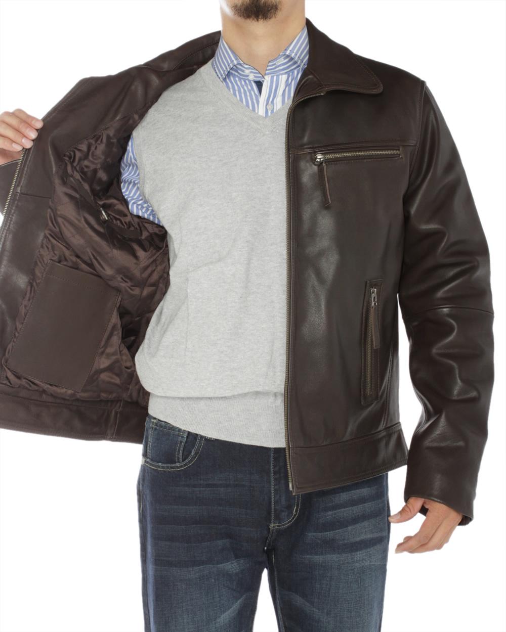 Brown Full Grain Cow Leather Coat Z226