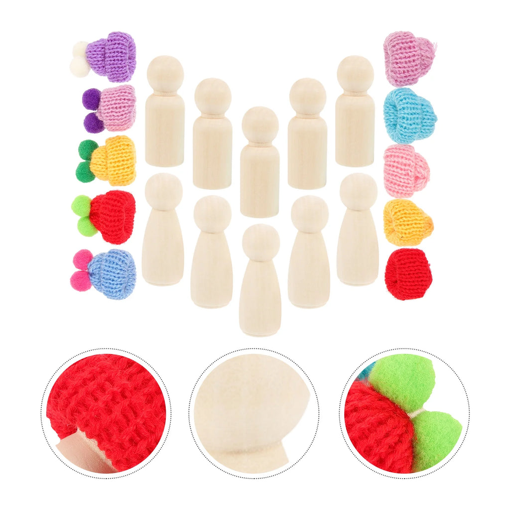Unfinished Wooden Peg Dolls with Hats X494
