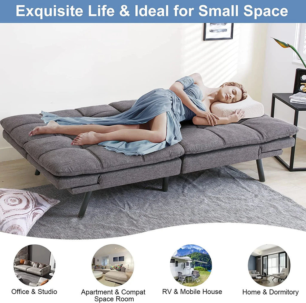 Memory Foam Futon Sofa Bed with Removable Armrests S781