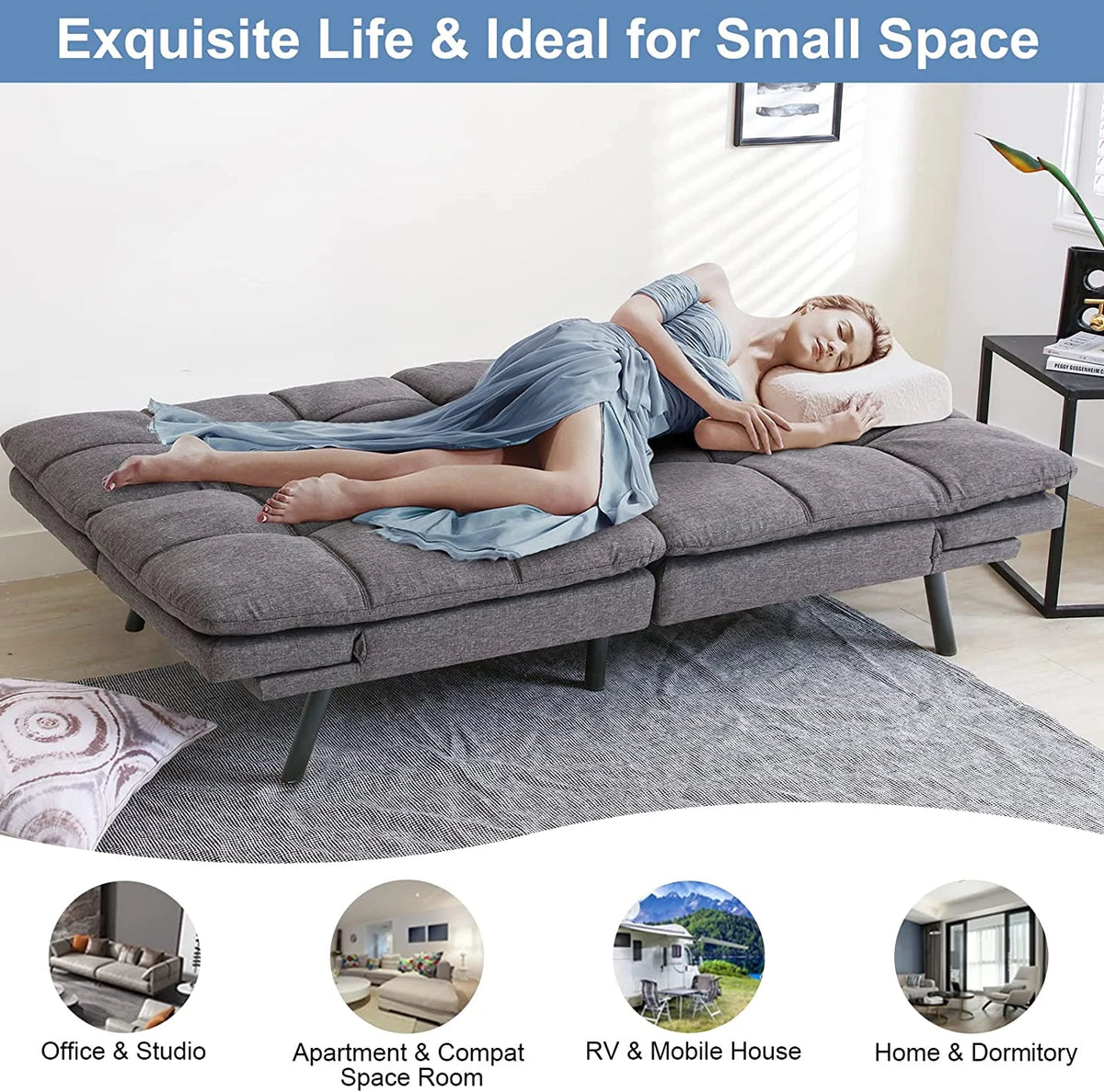 Memory Foam Futon Sofa Bed with Removable Armrests S781