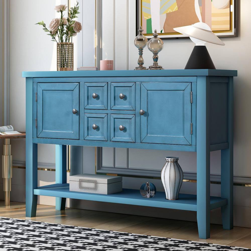 Navy Wood Console Table with 4 Drawers and 2 Cabinets Q1608