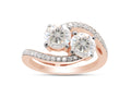 14K Rose Gold Over Sterling Silver Moissanite Two Stone Bypass Engagement Ring Y544