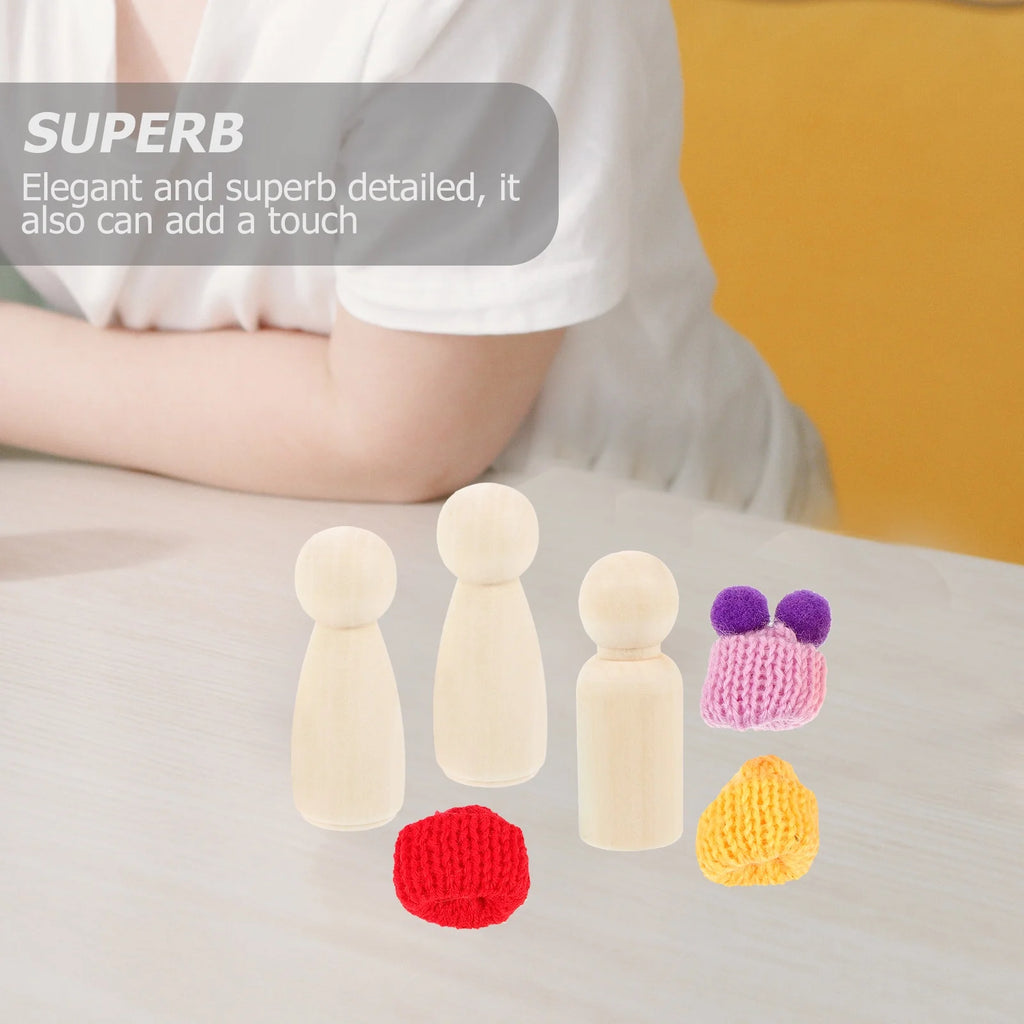 Unfinished Wooden Peg Dolls with Hats X494